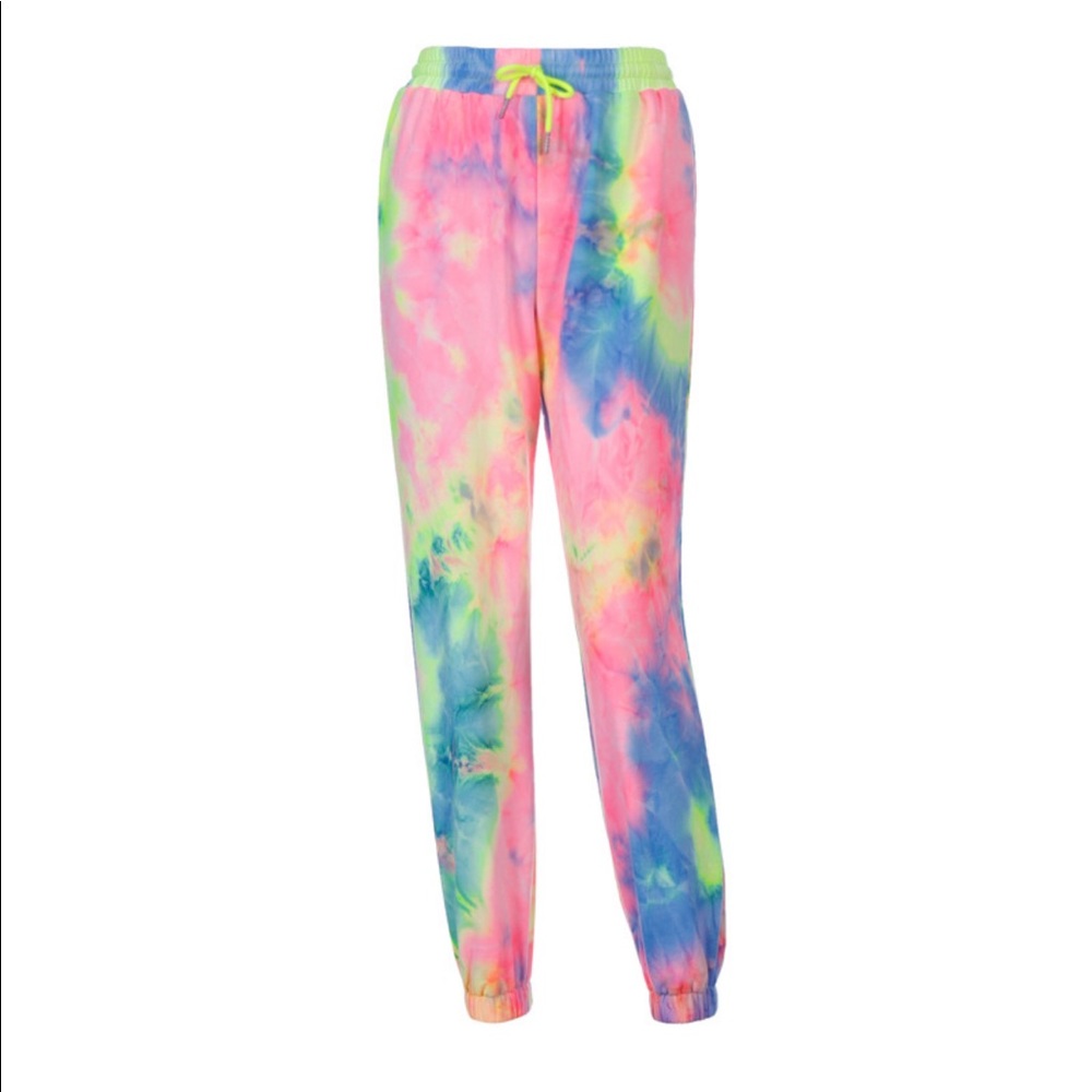 Neon pink yellow blue Tie dye joggers sweatpants - Picture 5 of 16